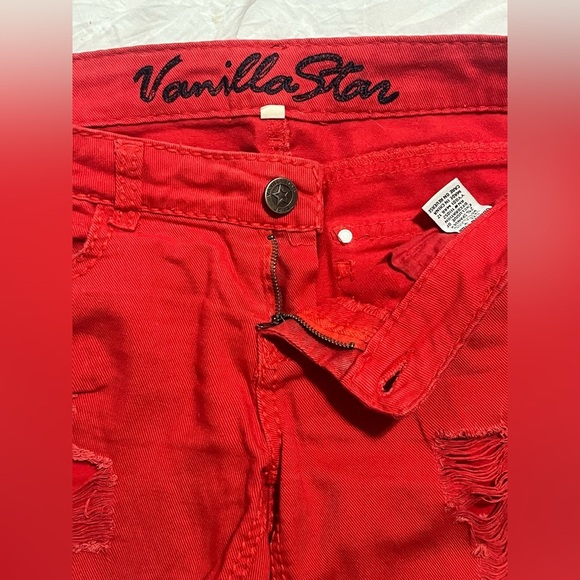Vanilla Star Women's Red Distressed Cropped Jeans Size 7 - Picture 11 of 16